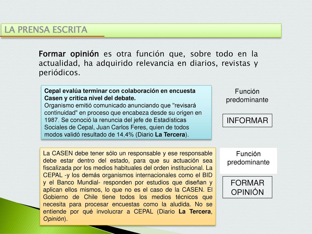LA PRENSA ESCRITA Formar opinión es otra función que, sobre todo en la actualidad, ha adquirido relevancia en diarios, revistas y periódicos.