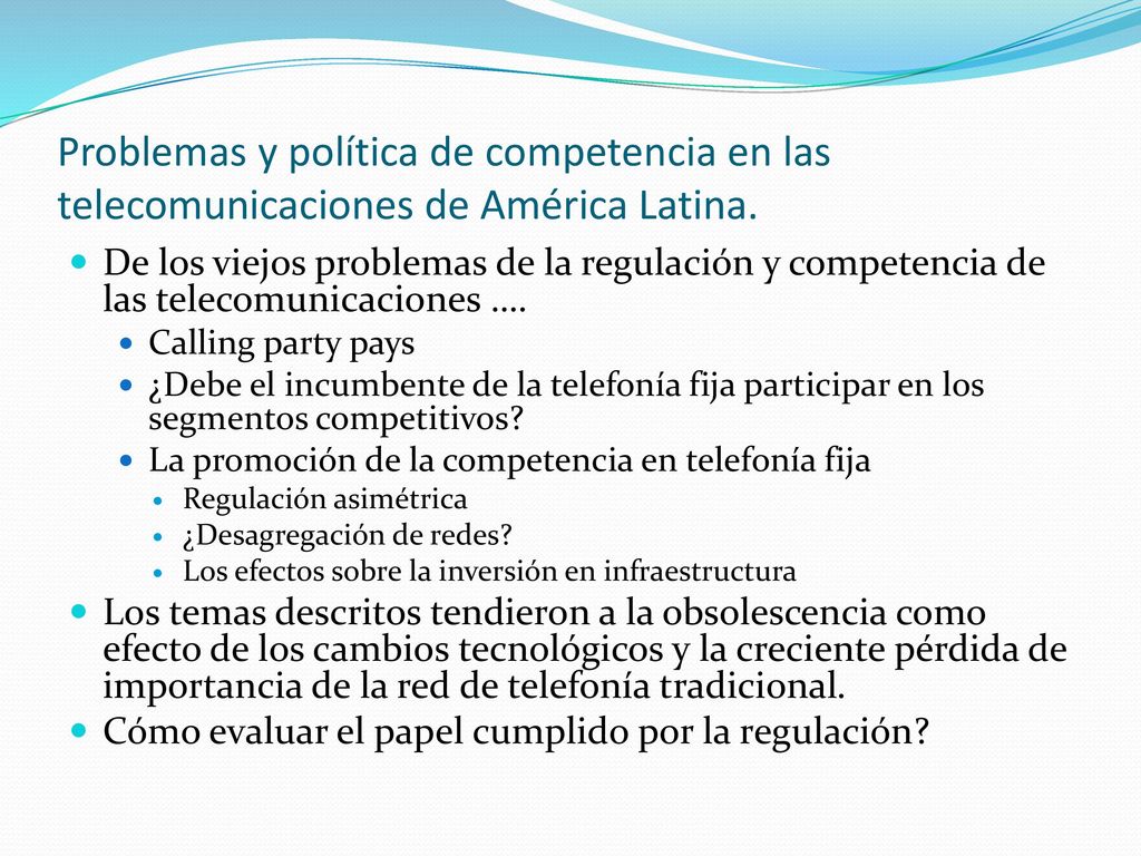 Problemas y política de competencia en las telecomunicaciones de América Latina.