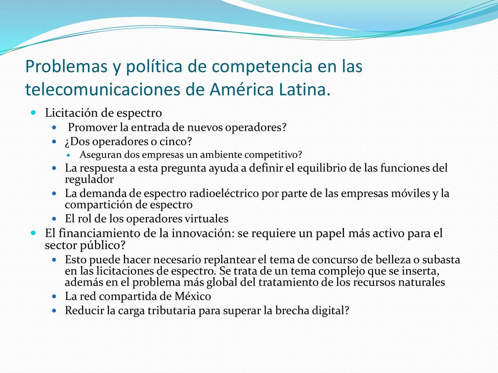 Problemas y política de competencia en las telecomunicaciones de América Latina.