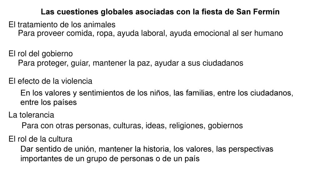 Las cuestiones globales asociadas con la fiesta de San Fermín