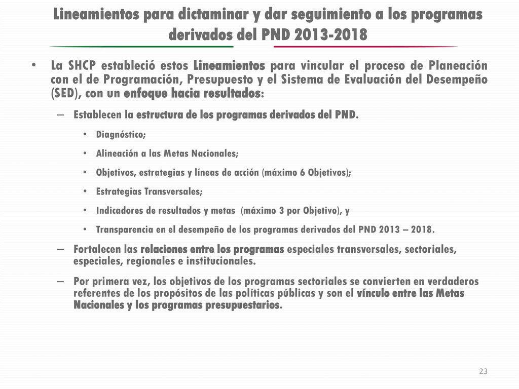 Lineamientos para dictaminar y dar seguimiento a los programas derivados del PND