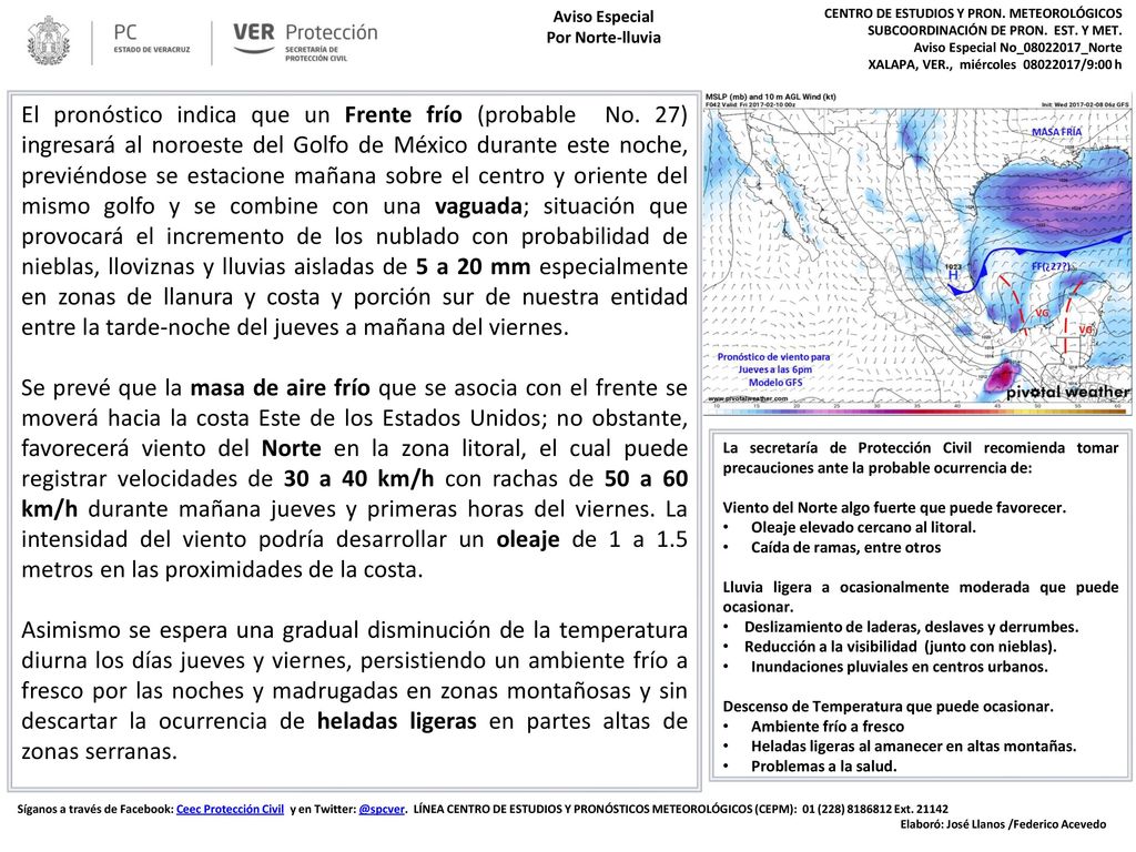 Aviso Especial Por Norte-lluvia. CENTRO DE ESTUDIOS Y PRON. METEOROLÓGICOS. SUBCOORDINACIÓN DE PRON. EST. Y MET.