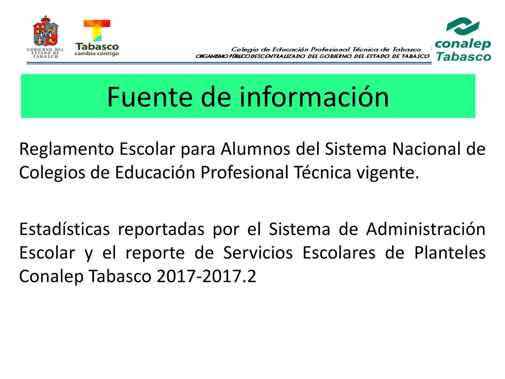 Fuente de información Reglamento Escolar para Alumnos del Sistema Nacional de Colegios de Educación Profesional Técnica vigente.