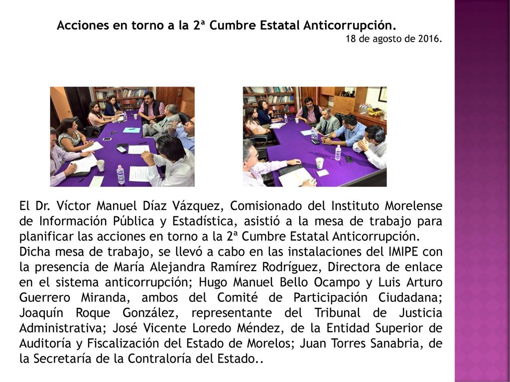 Acciones en torno a la 2ª Cumbre Estatal Anticorrupción.