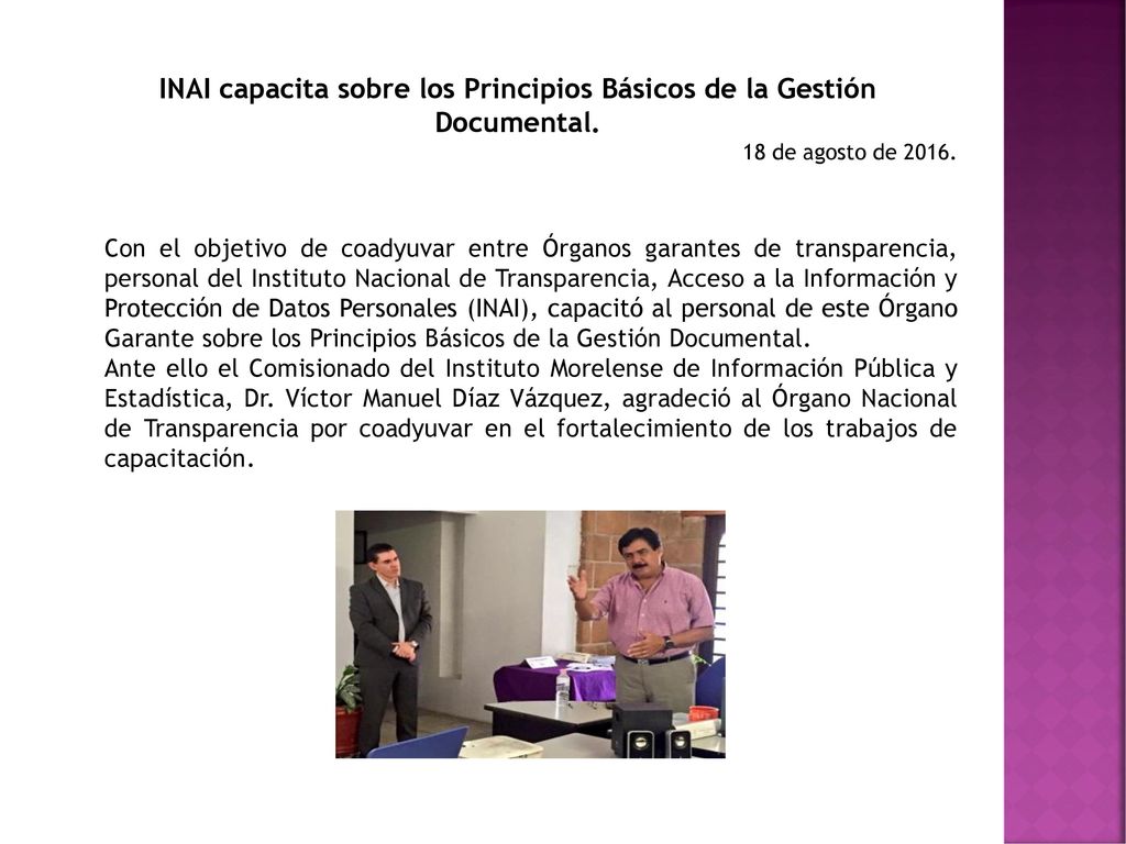 INAI capacita sobre los Principios Básicos de la Gestión Documental.