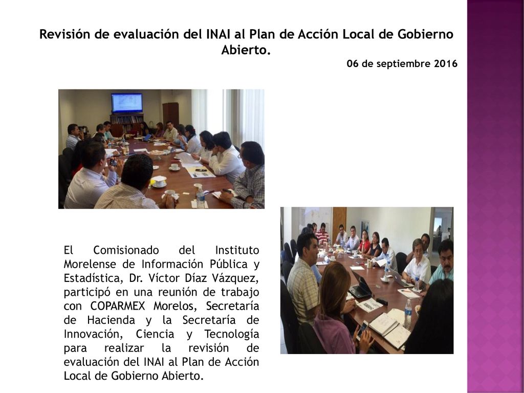 Revisión de evaluación del INAI al Plan de Acción Local de Gobierno Abierto.