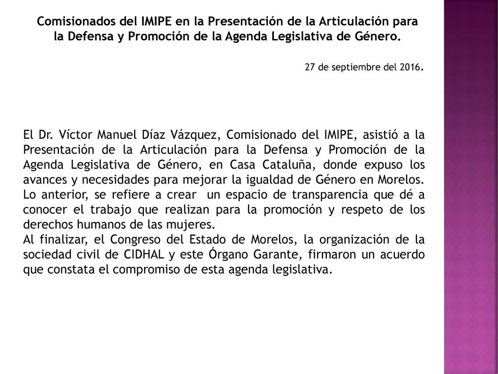 Comisionados del IMIPE en la Presentación de la Articulación para la Defensa y Promoción de la Agenda Legislativa de Género.