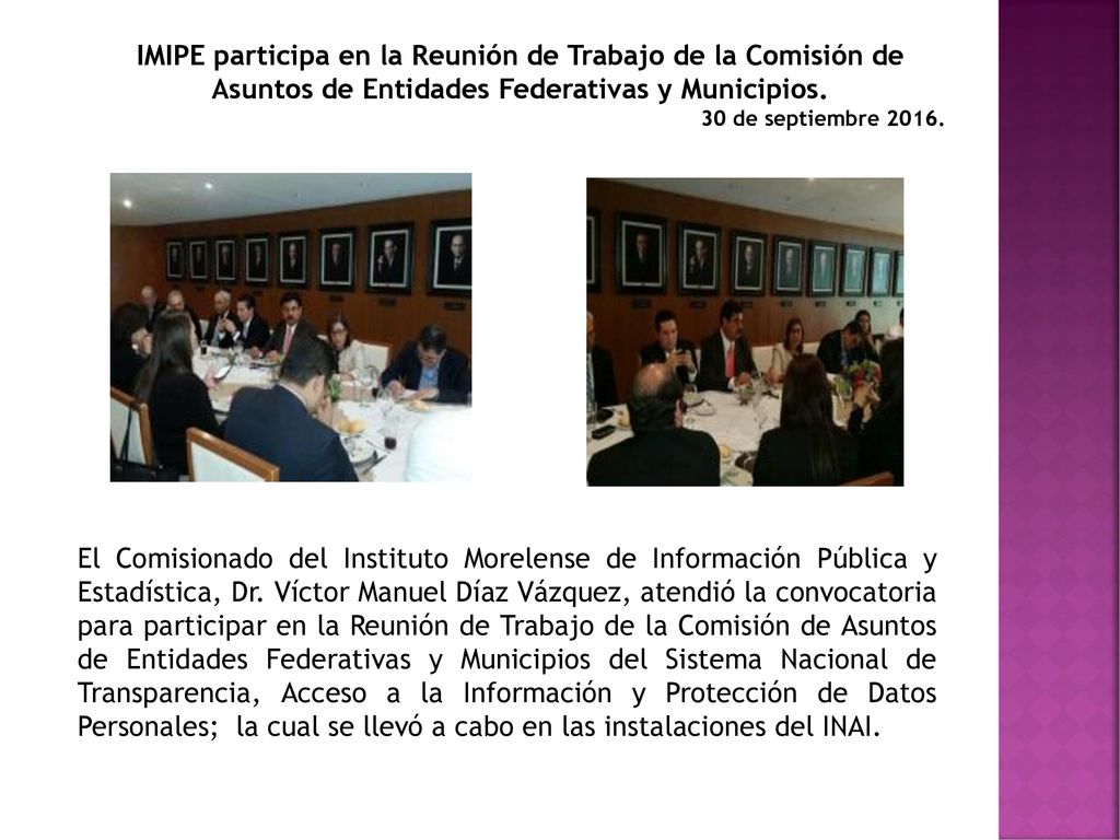 IMIPE participa en la Reunión de Trabajo de la Comisión de Asuntos de Entidades Federativas y Municipios.