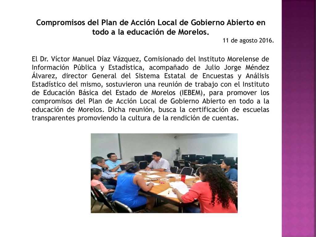 Compromisos del Plan de Acción Local de Gobierno Abierto en todo a la educación de Morelos.