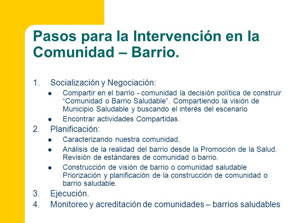 Pasos para la Intervención en la Comunidad – Barrio.