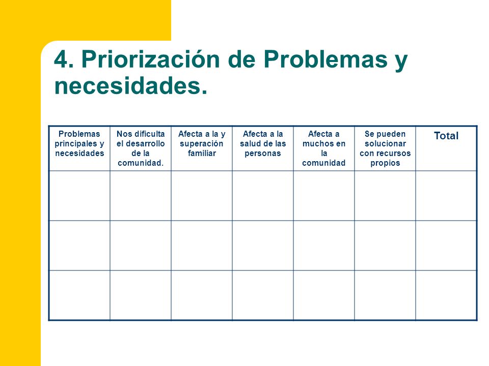 4. Priorización de Problemas y necesidades.