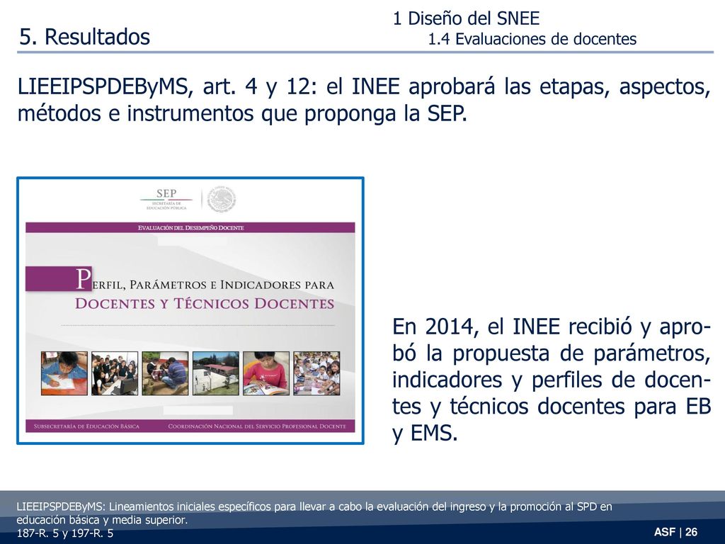 1 Diseño del SNEE 1.4 Evaluaciones de docentes. 5. Resultados.