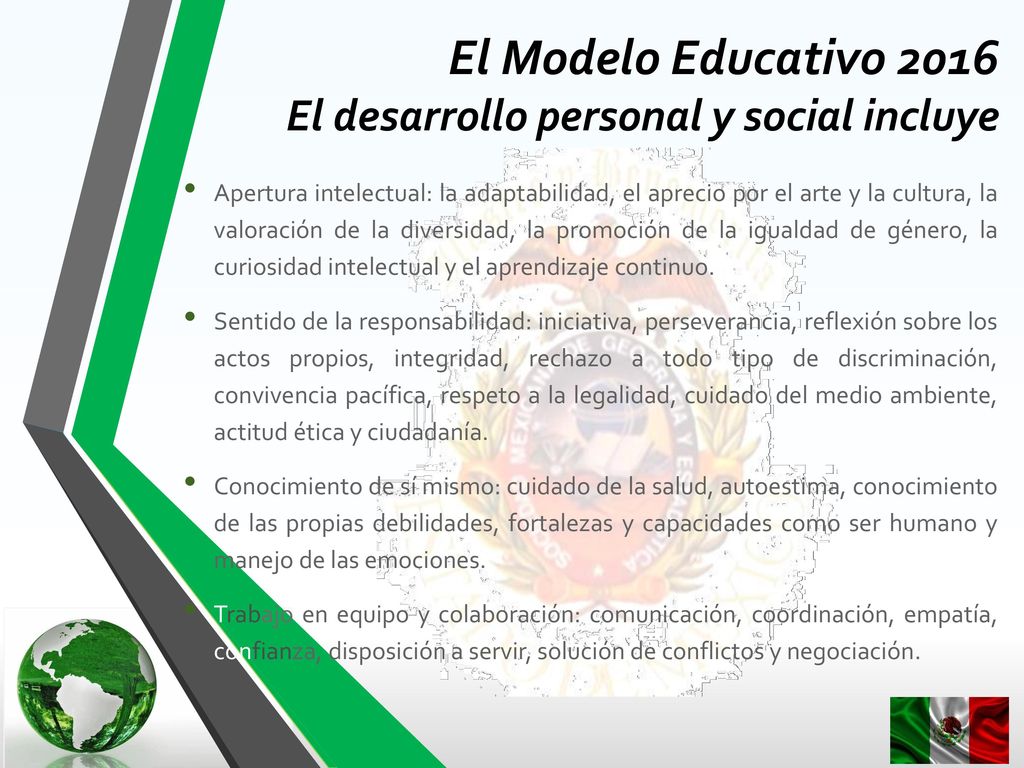 El Modelo Educativo 2016 El desarrollo personal y social incluye