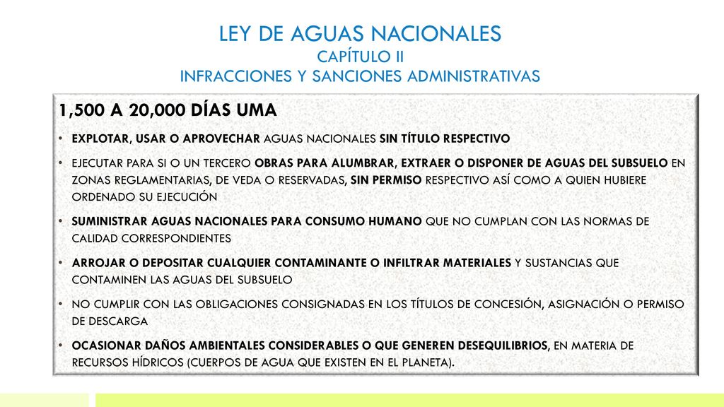 LEY DE AGUAS NACIONALES Capítulo II INFRACCIONES Y SANCIONES ADMINISTRATIVAS