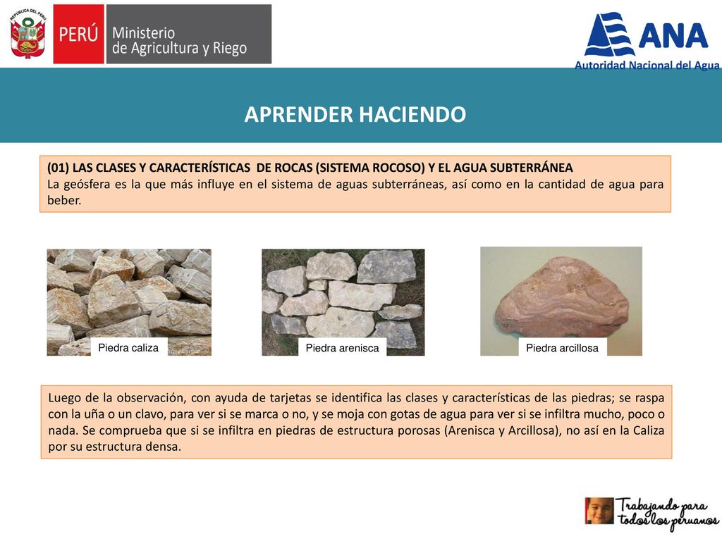 APRENDER HACIENDO (01) LAS CLASES Y CARACTERÍSTICAS DE ROCAS (SISTEMA ROCOSO) Y EL AGUA SUBTERRÁNEA.
