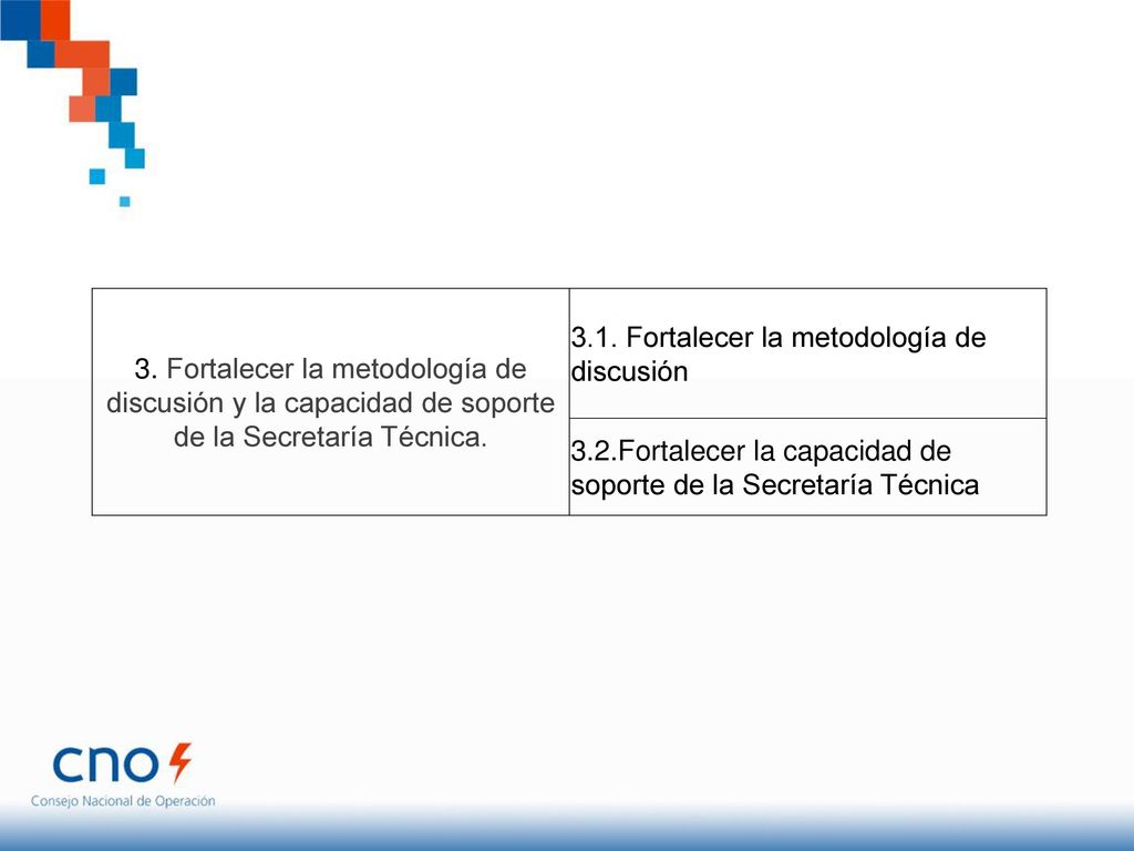 3. Fortalecer la metodología de discusión y la capacidad de soporte de la Secretaría Técnica.