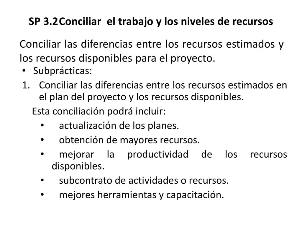 SP 3.2 Conciliar el trabajo y los niveles de recursos