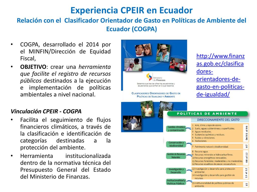 Experiencia CPEIR en Ecuador Relación con el Clasificador Orientador de Gasto en Políticas de Ambiente del Ecuador (COGPA)