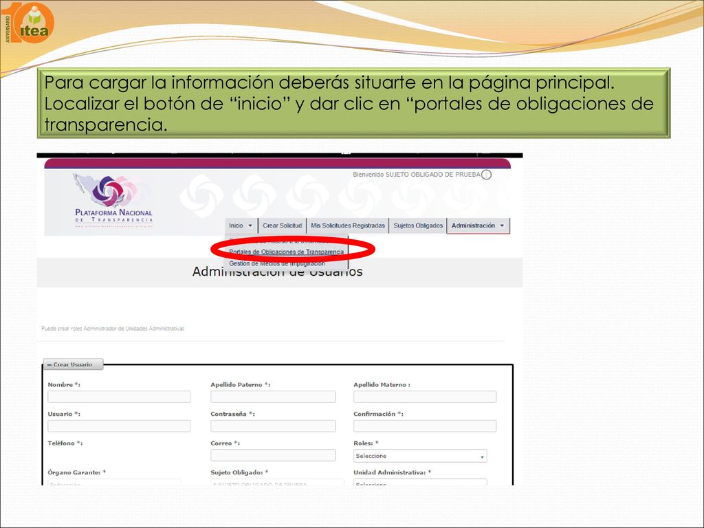 Para cargar la información deberás situarte en la página principal