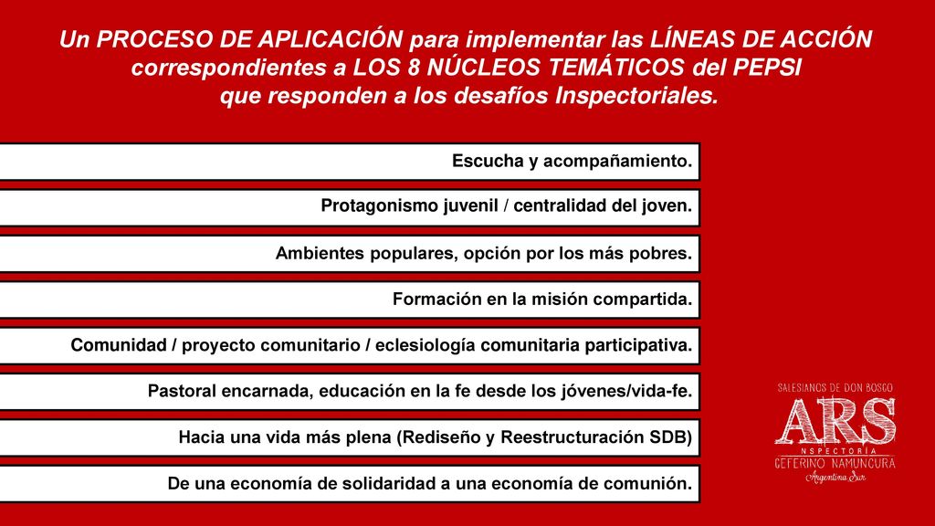 Un PROCESO DE APLICACIÓN para implementar las LÍNEAS DE ACCIÓN