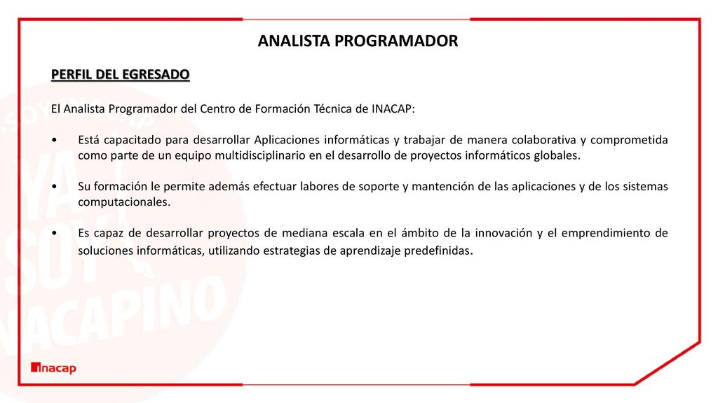 ANALISTA PROGRAMADOR PERFIL DEL EGRESADO