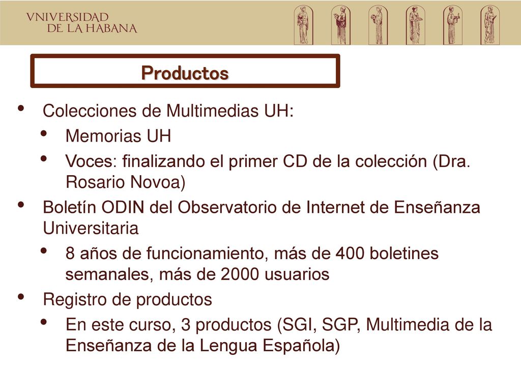 Productos Colecciones de Multimedias UH: Memorias UH