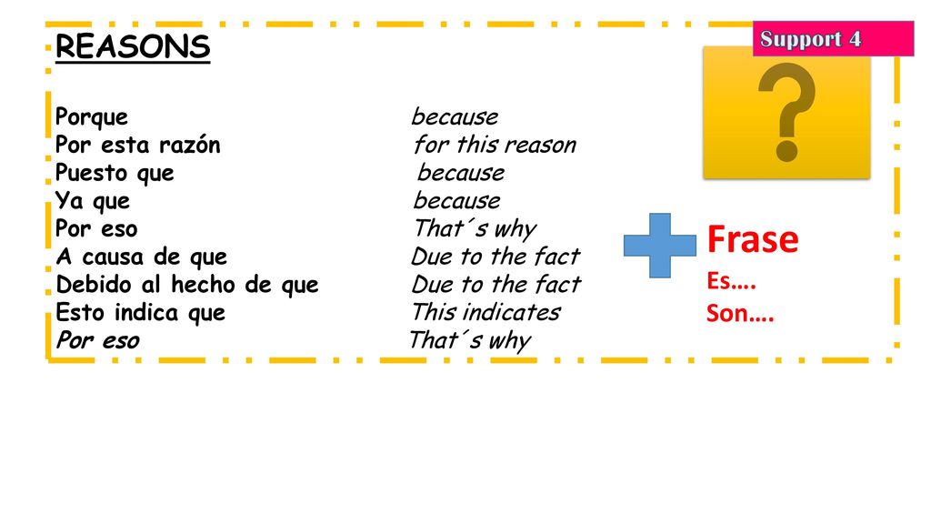 Frase REASONS Es…. Son…. Support 4 Porque because