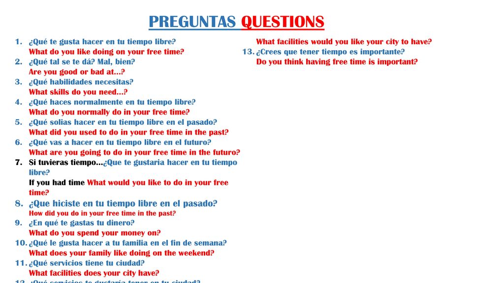PREGUNTAS QUESTIONS ¿Qué servicios te gustaría tener en tu ciudad What facilities would you like your city to have