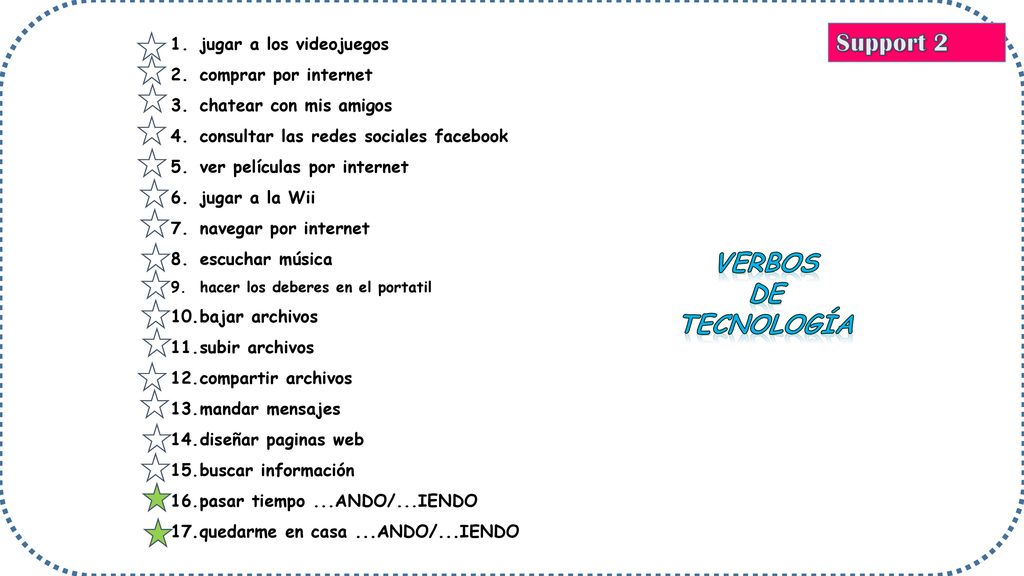 Support 2 VERBOS DE TECNOLOGÍA jugar a los videojuegos