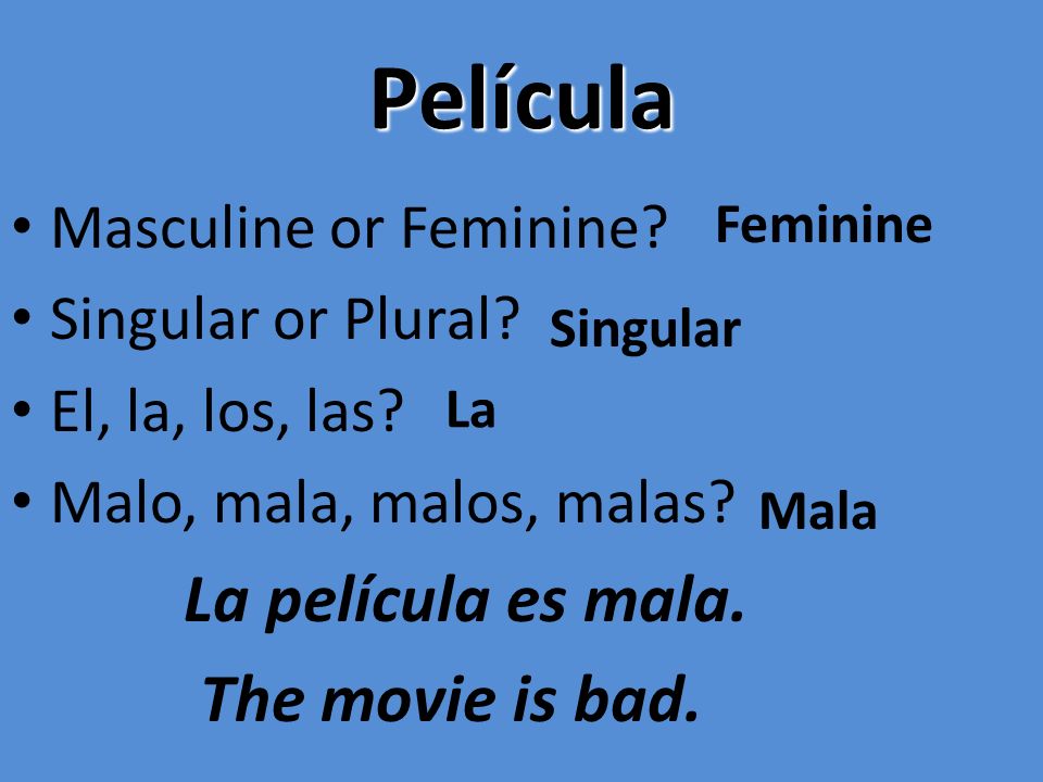 Película La película es mala. The movie is bad. Masculine or Feminine