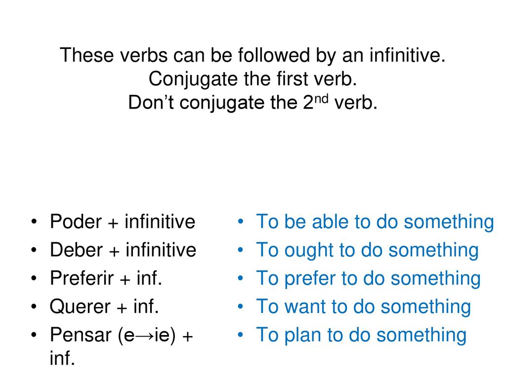These verbs can be followed by an infinitive. Conjugate the first verb