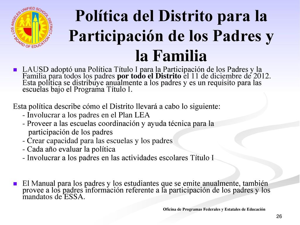Política del Distrito para la Participación de los Padres y la Familia