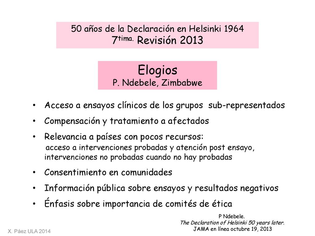 50 años de la Declaración en Helsinki tima. Revisión 2013