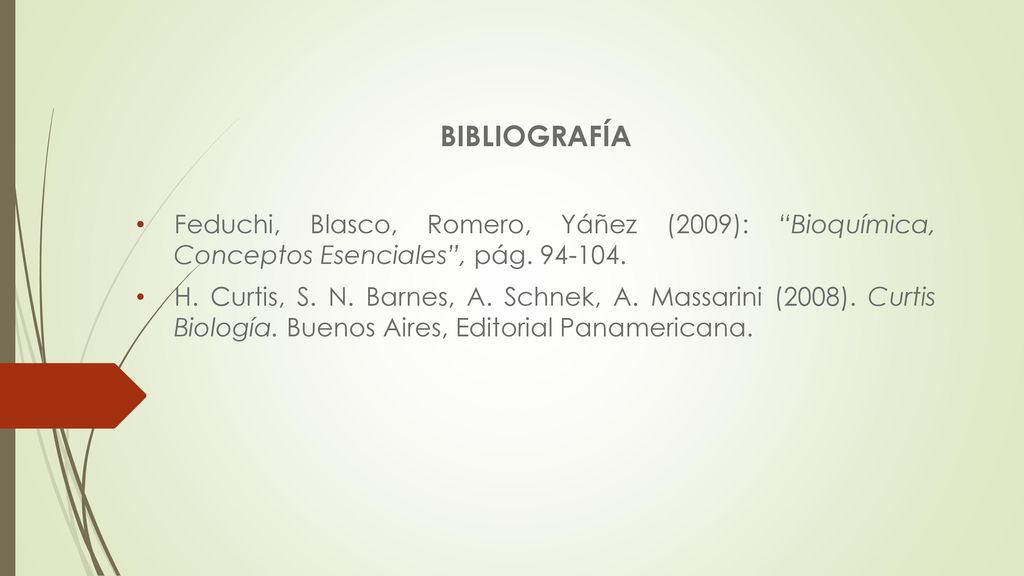 BIBLIOGRAFÍA Feduchi, Blasco, Romero, Yáñez (2009): Bioquímica, Conceptos Esenciales , pág