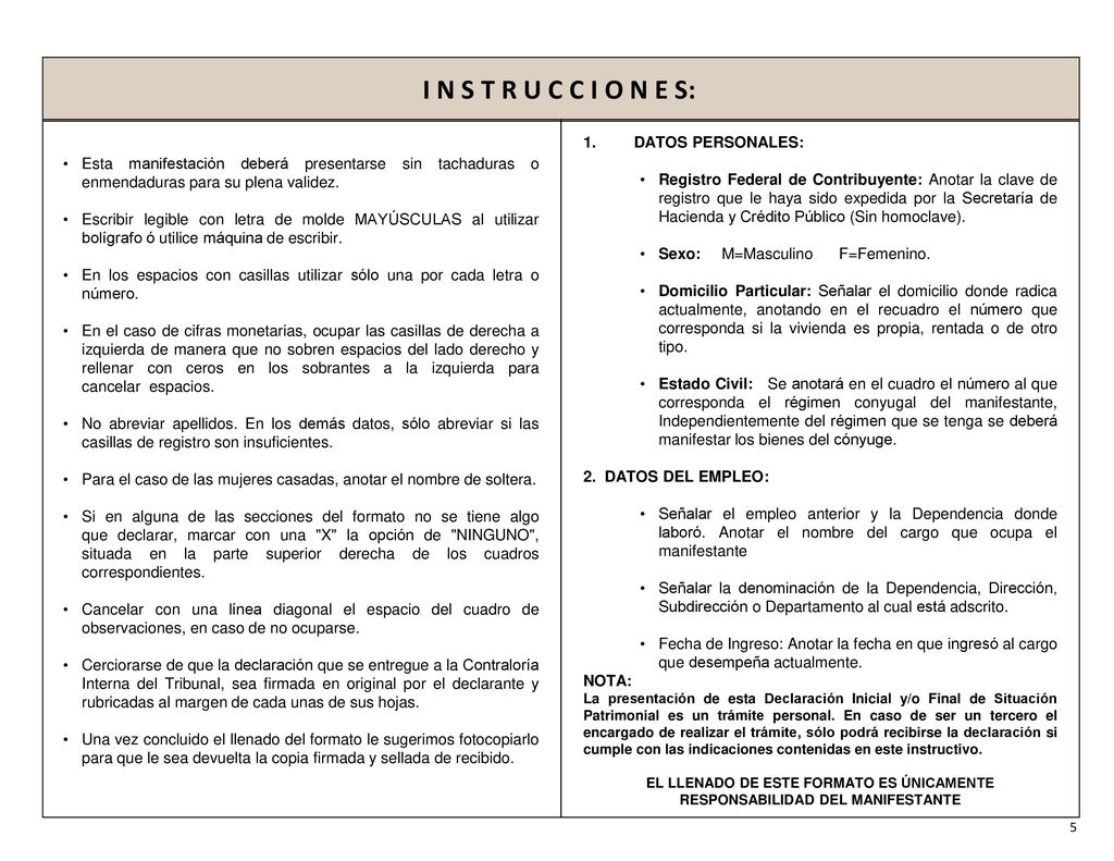 I N S T R U C C I O N E S: DATOS PERSONALES: