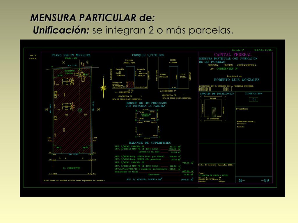 MENSURA PARTICULAR de: Unificación: se integran 2 o más parcelas.