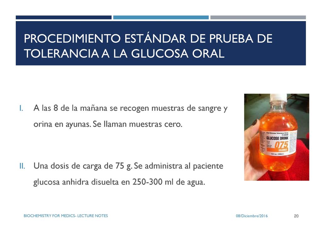 Procedimiento estándar de prueba de tolerancia a la glucosa oral