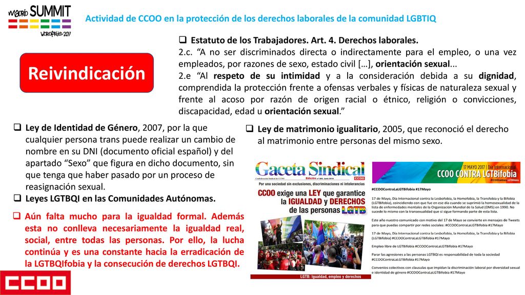 Actividad de CCOO en la protección de los derechos laborales de la comunidad LGBTIQ