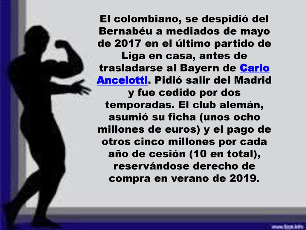 El colombiano, se despidió del Bernabéu a mediados de mayo de 2017 en el último partido de Liga en casa, antes de trasladarse al Bayern de Carlo Ancelotti.