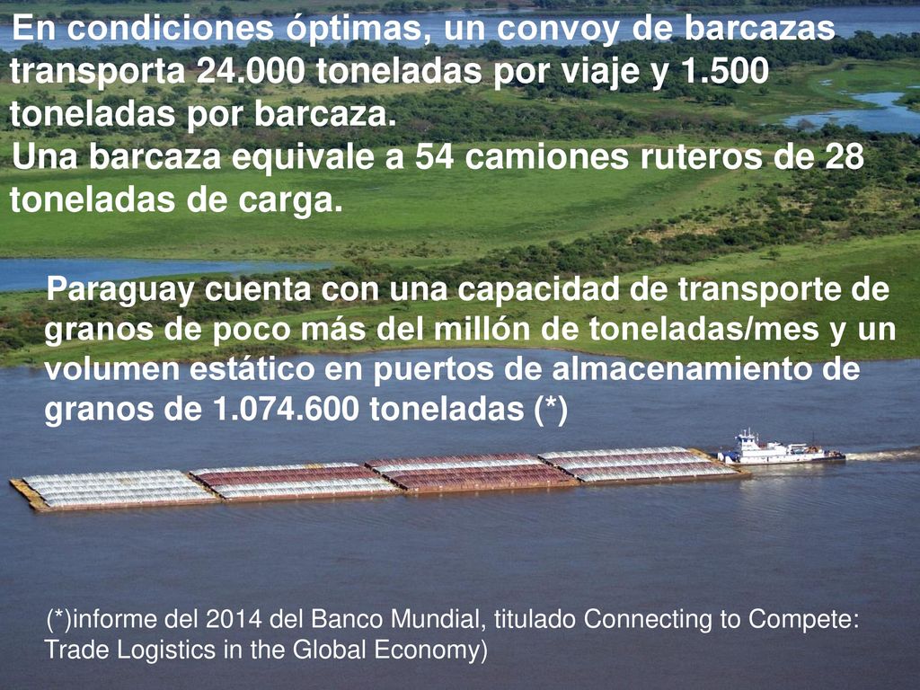 Una barcaza equivale a 54 camiones ruteros de 28 toneladas de carga.