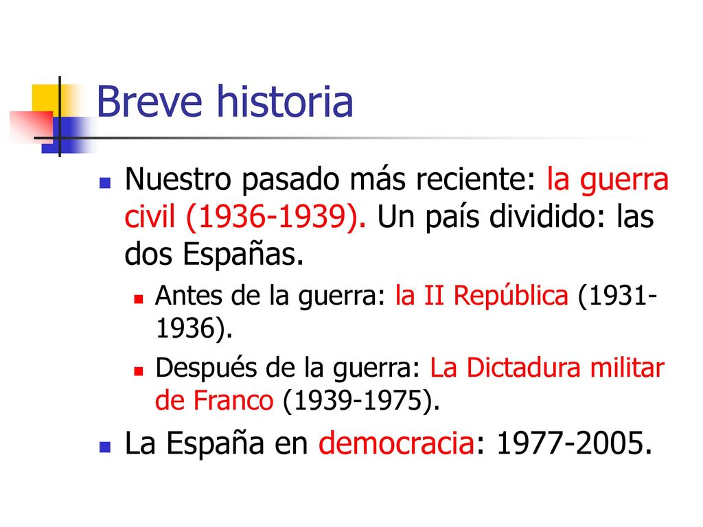 Breve historia Nuestro pasado más reciente: la guerra civil ( ). Un país dividido: las dos Españas.
