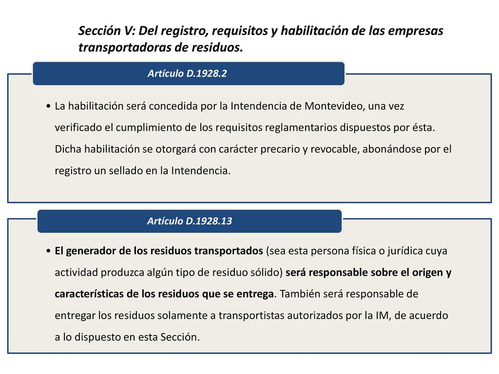 Sección V: Del registro, requisitos y habilitación de las empresas