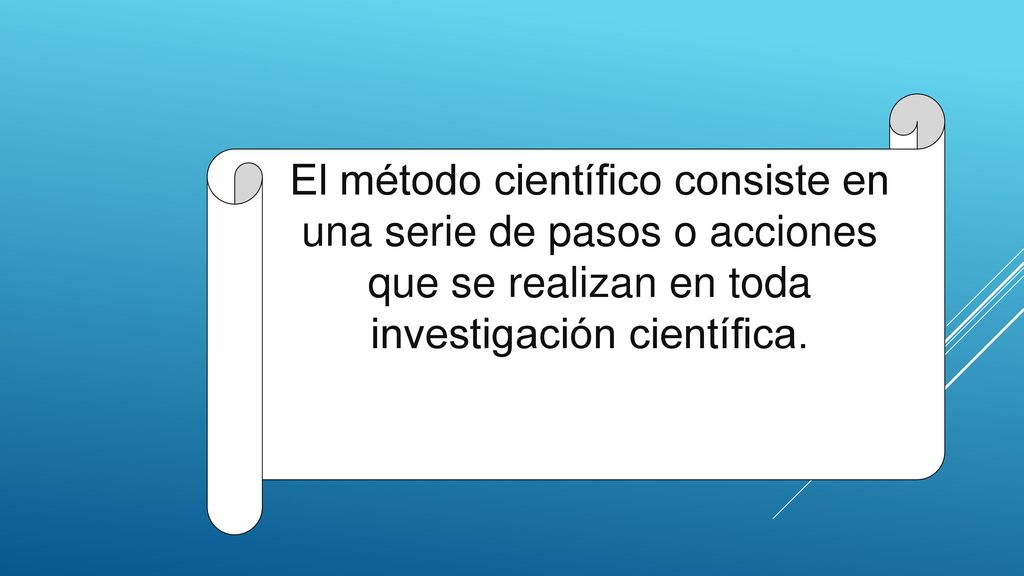 El método científico consiste en una serie de pasos o acciones que se realizan en toda investigación científica.