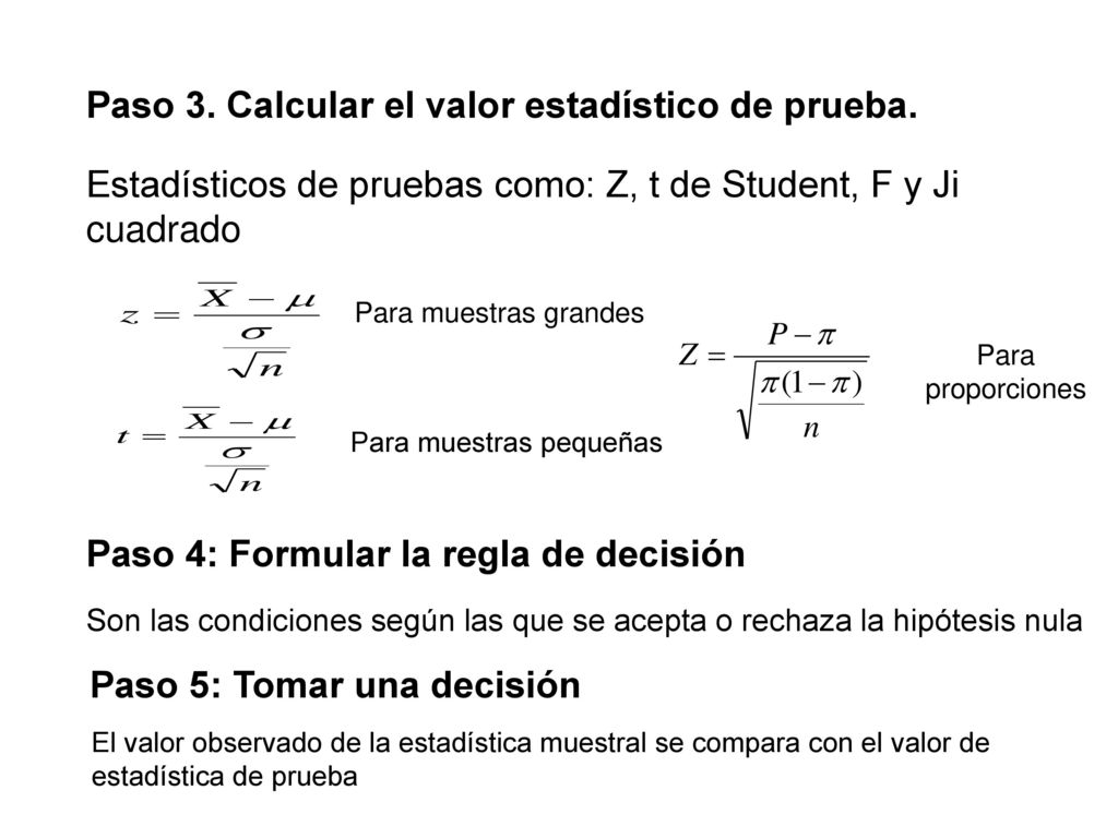 Paso 4: Formular la regla de decisión Paso 5: Tomar una decisión