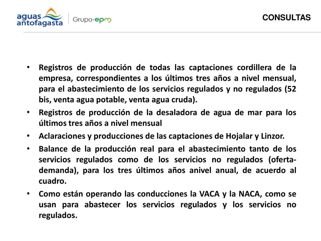 Aclaraciones y producciones de las captaciones de Hojalar y Linzor.