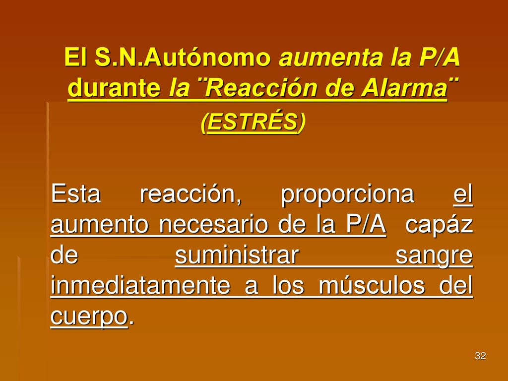 El S.N.Autónomo aumenta la P/A durante la ¨Reacción de Alarma¨