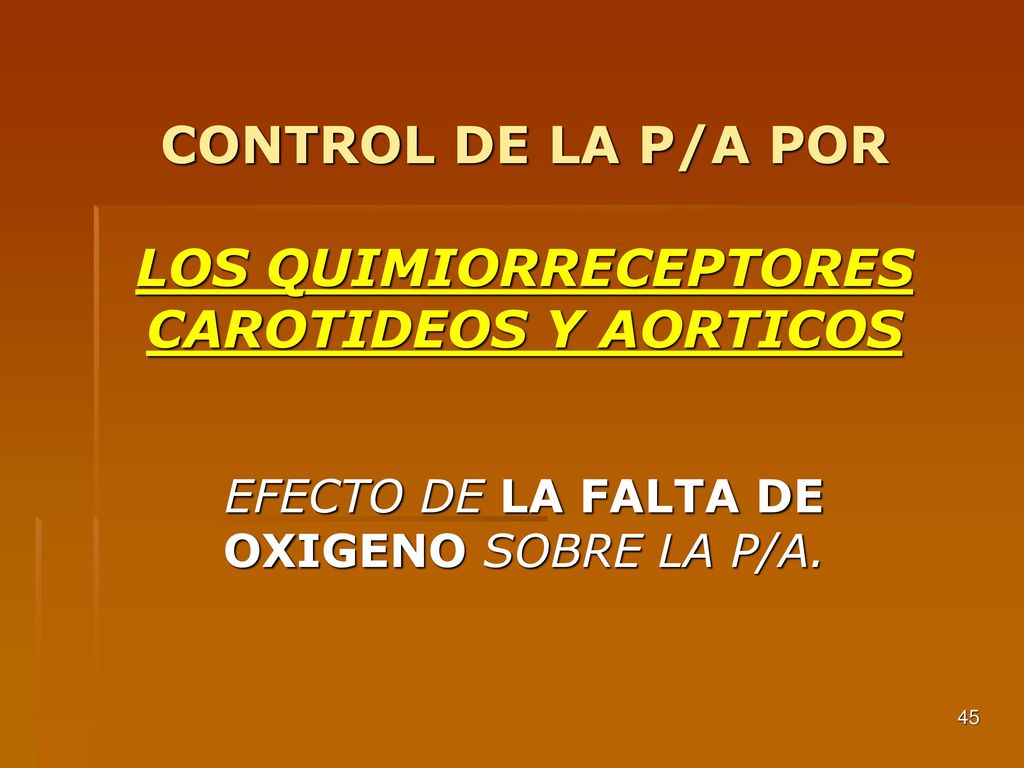 CONTROL DE LA P/A POR LOS QUIMIORRECEPTORES CAROTIDEOS Y AORTICOS EFECTO DE LA FALTA DE OXIGENO SOBRE LA P/A.