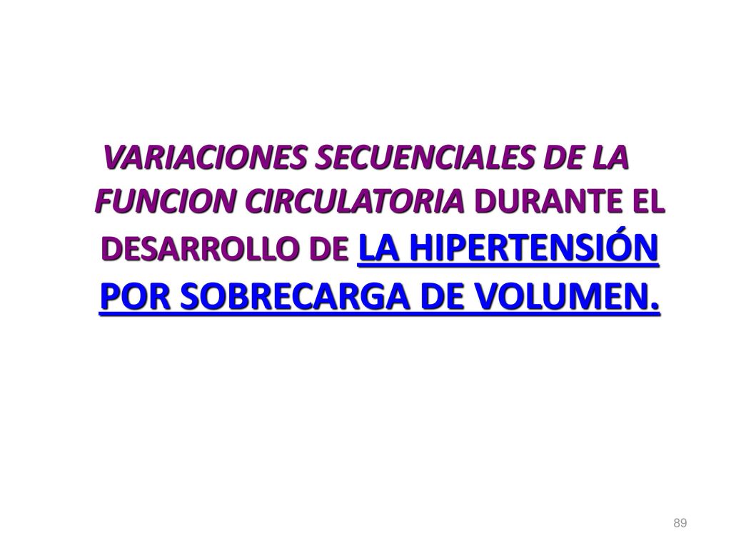 VARIACIONES SECUENCIALES DE LA FUNCION CIRCULATORIA DURANTE EL DESARROLLO DE LA HIPERTENSIÓN POR SOBRECARGA DE VOLUMEN.