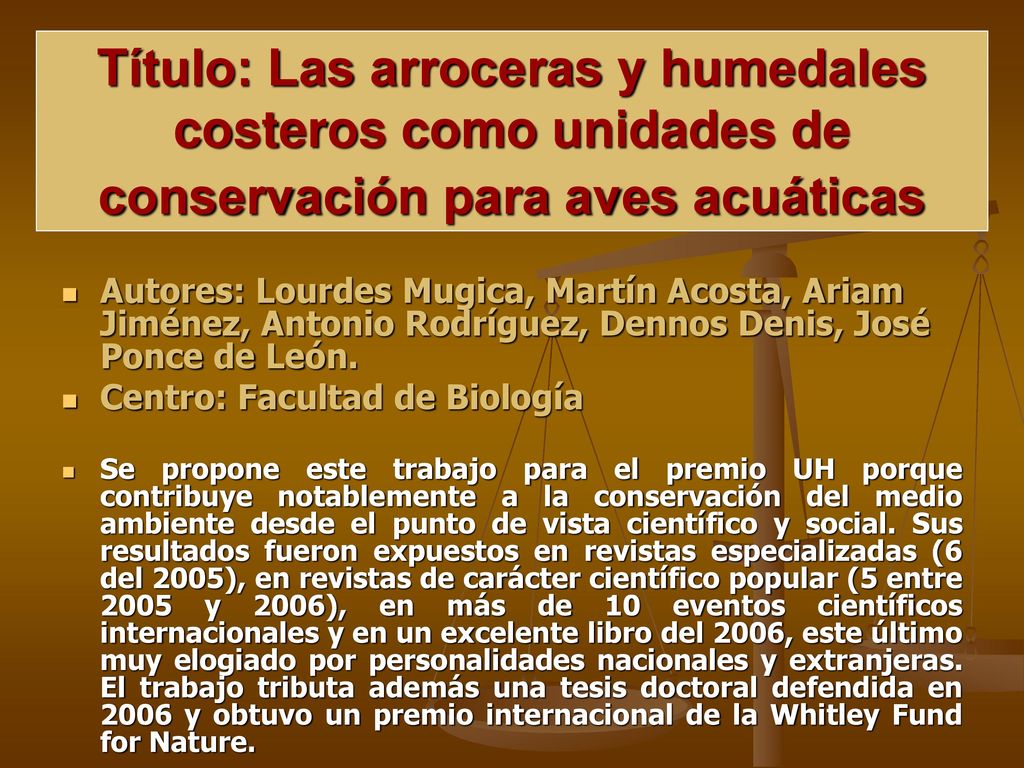 Título: Las arroceras y humedales costeros como unidades de conservación para aves acuáticas