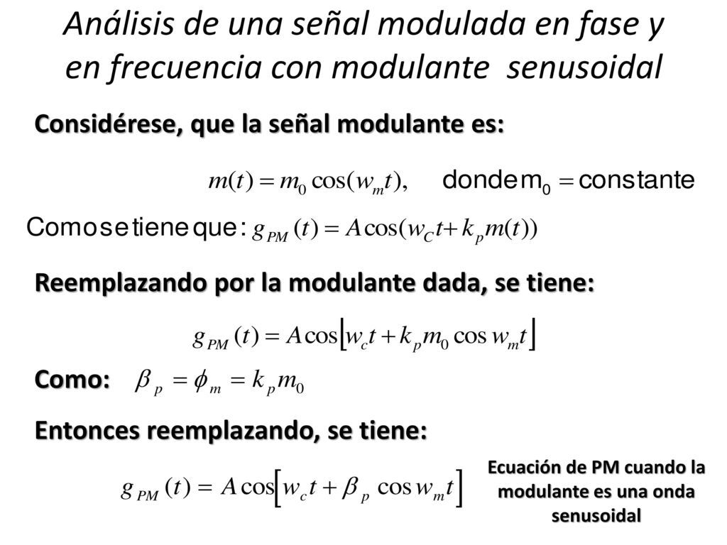Ecuación de PM cuando la modulante es una onda senusoidal